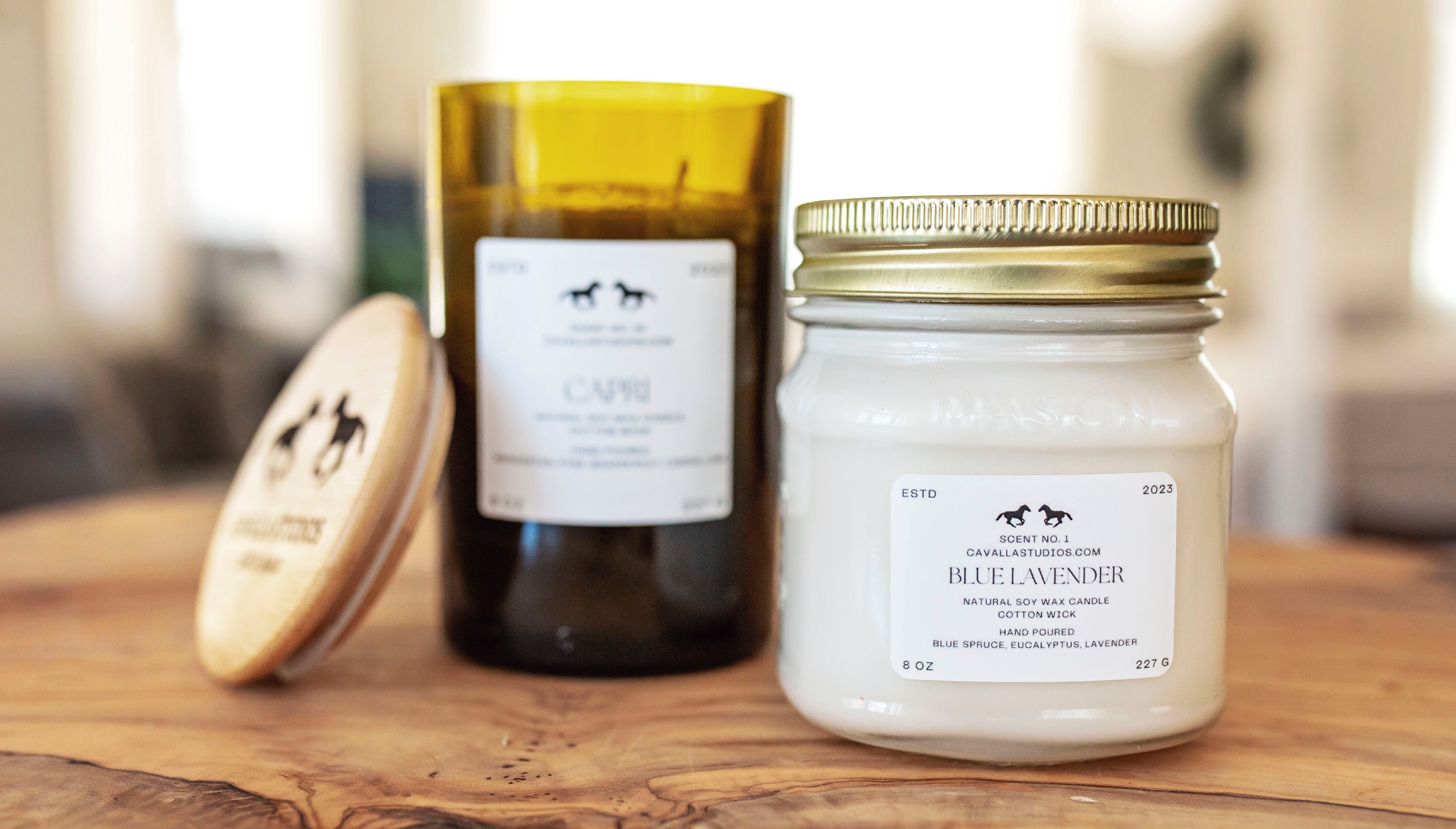 Handcrafted soy candles by Cavalla Studios, showcasing premium fragrances and eco-friendly ingredients
